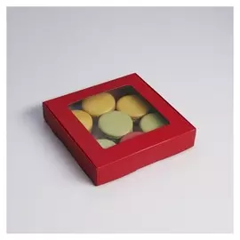 Коробка самосборная, с окном, красная, 16 х 16 х 3 см, набор 5 шт.