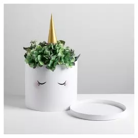 Коробка шляпная для цветов с доп. элементом «Белый единорожка», 22 × 22 см