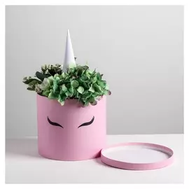 Коробка шляпная для цветов с доп. элементом «Розовый единорожка», 22 × 19 см