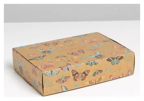 Коробка складная крафтовая «Бабочки», 21 × 15 × 5 см