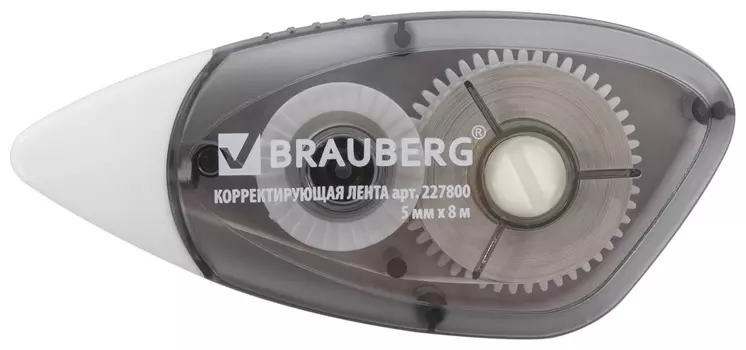 Корректирующая лента Brauberg Black&amp;white 5 мм х 8 м, корпус черный тонированный, механизм перемотки, блистер, 227800