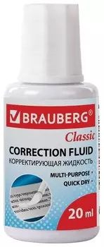 Корректирующая жидкость Brauberg "Classic", быстросохнущая,, с кисточкой