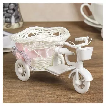 Корзина декоративная "Мопед с фигурным кашпо" розовая 9х17х9 см