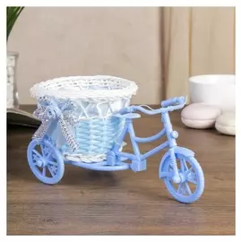 Корзина декоративная "Велосипед голубой с круглым кашпо" 11х22,5х11 см