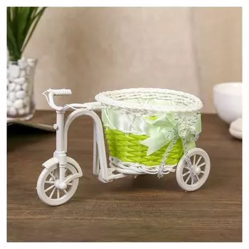 Корзина декоративная "Велосипед с кашпо-зеленая лента"