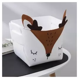 Корзина для хранения с ручками «Оленёнок», 23,5×27×25 см, цвет бело-коричневый