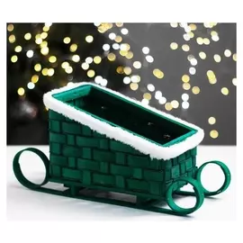 Корзина «Новогодние сани», зелёные, 23×13,5×10,5/16,5 см, шпон