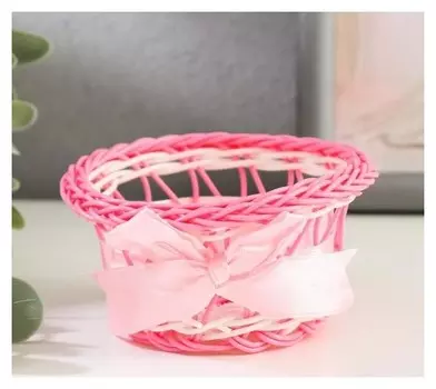 Корзинка декоративная "Розовая с бантом"