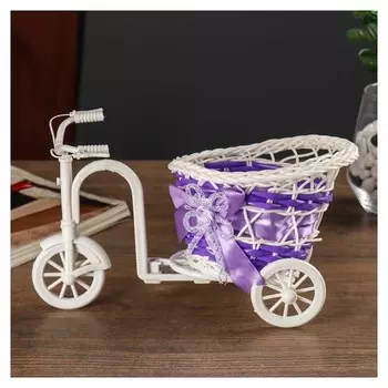 Корзинка декоративная "Велосипед с кашпо - сиреневая лента"