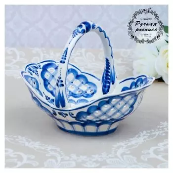 Корзинка овальная, гжель, фарфор, 16х21 см
