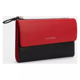 Кошелёк, 3 отдела на кнопке, цвет чёрный/красный