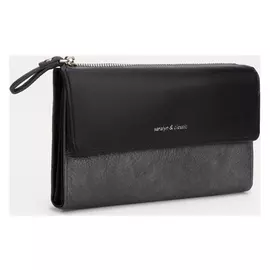 Кошелёк, 3 отдела на кнопке, цвет чёрный/серый