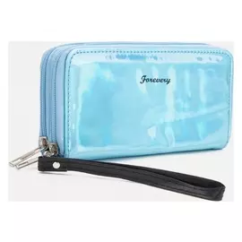 Кошелёк, 4 отдела на молнии, цвет голубой
