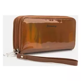 Кошелёк, 4 отдела на молнии, цвет коричневый