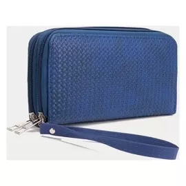 Кошелёк, 4 отдела на молнии, цвет синий