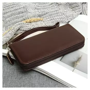 Кошелёк мужской, 3 отдела, для карт, для монет, ручка, гладкий, цвет коричневый