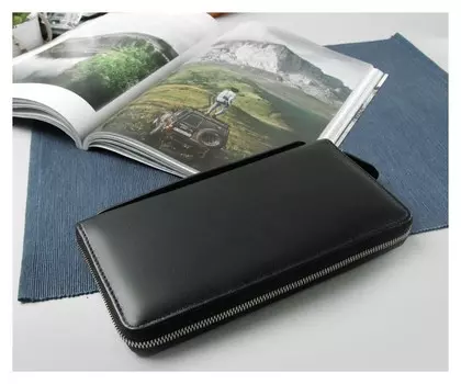 Кошелёк мужской с ручкой, 2 отдела, цвет чёрный