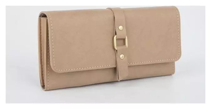 Кошелёк женский, 2 отдела на клапане, цвет бежевый