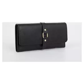 Кошелёк женский, 2 отдела на клапане, цвет чёрный