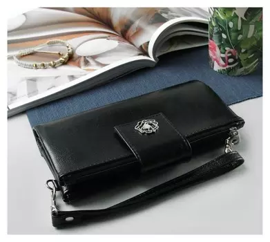 Кошелёк женский, 2 отдела на клапане, цвет чёрный