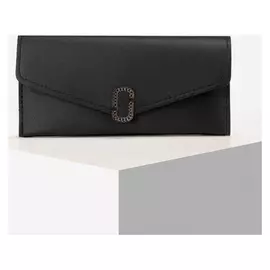 Кошелёк женский, 2 отдела на клапане, цвет чёрный
