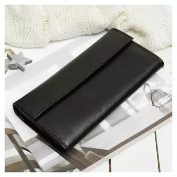 Кошелёк женский 2 отдела на клапане цвет чёрный Натуральная кожа