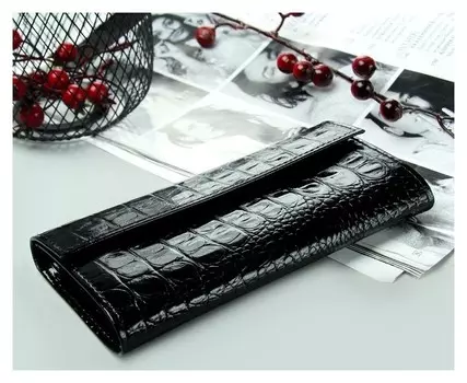 Кошелёк женский, 2 отдела на клапане, Натуральная кожа, цвет чёрный