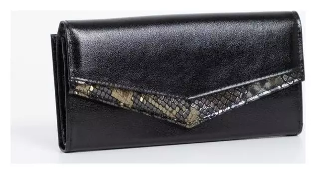 Кошелёк женский, 2 отдела на кнопке, цвет чёрный