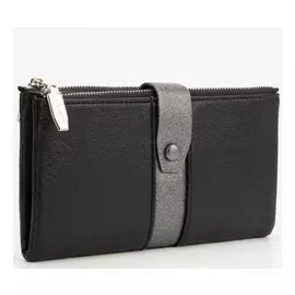 Кошелёк женский, 2 отдела на кнопке, цвет чёрный