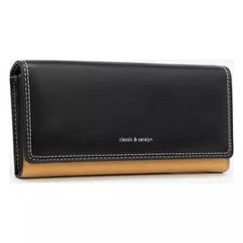 Кошелёк женский, 3 отдела на магнитах, цвет чёрный/жёлтый