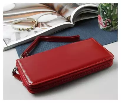 Кошелёк женский, 4 отдела на молнии, цвет красный