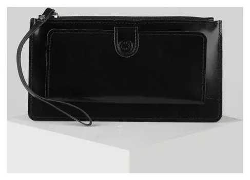 Кошелёк женский, отдел на молнии, с ручкой, цвет чёрный