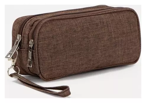 Косметичка, 2 отдела на молниях, цвет коричневый