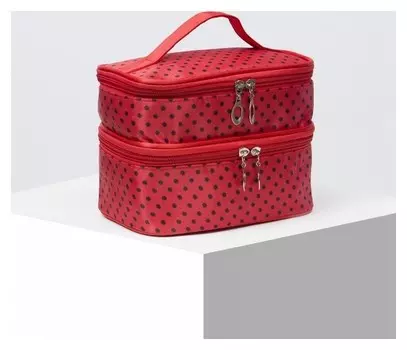 Косметичка, 2 отдела на молниях, с зеркалом, цвет красный/чёрный