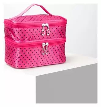 Косметичка, 2 отдела на молниях, с зеркалом, цвет малиновый/чёрный