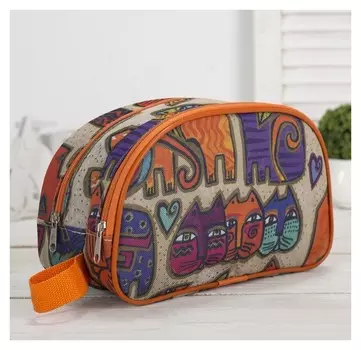 Косметичка дорожная, 2 отдела на молниях, с ручкой, цвет оранжевый