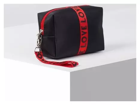 Косметичка дорожная, отдел на молнии, с ручкой, цвет чёрный/красный