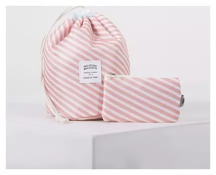 Косметичка дорожная, отдел на шнурке, с кошельком, цвет розовый