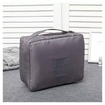 Косметичка дорожная, отдел с карманами на молнии, цвет серый