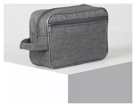 Косметичка дорожная с отделом на молнии, наружный карман, цвет серый