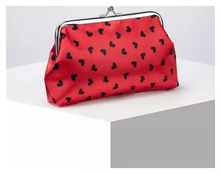 Косметичка-фермуар, отдел на рамке, цвет красный/чёрный