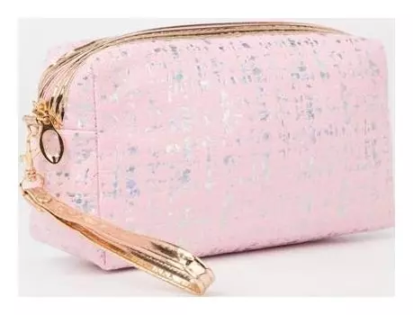 Косметичка на молнии, с ручкой, цвет розовый