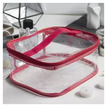 Косметичка отдел на молнии прозрачная с красным