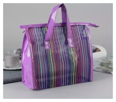 Косметичка полупрозрачная пвх, отдел на молнии, 2 ручки, цвет сиреневый