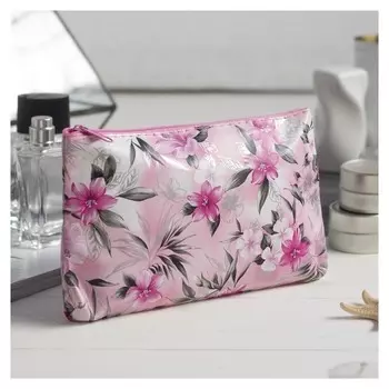 Косметичка простая, отдел на молнии, Искусственная кожа, цвет розовый