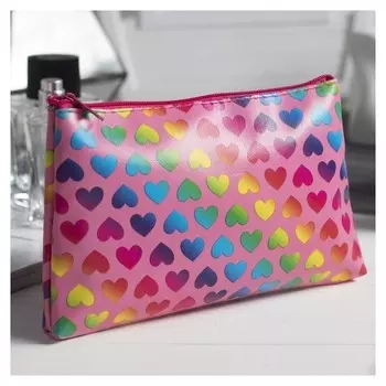 Косметичка простая, отдел на молнии Сердечки Цвет розовый