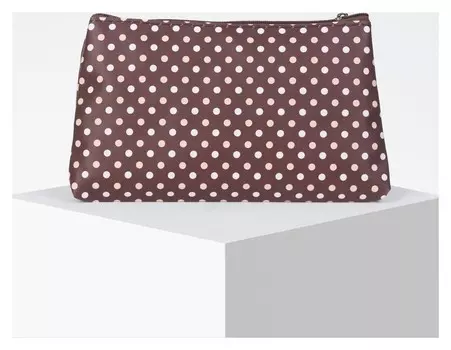 Косметичка простая в горошек, отдел на молнии, цвет коричневый