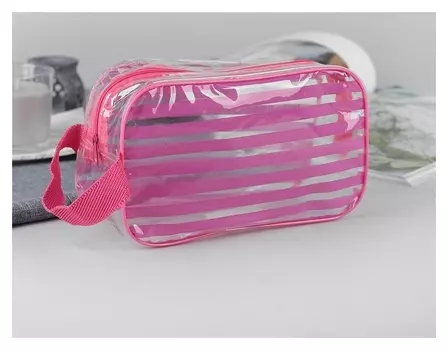 Косметичка прозрачная отдел на молнии, с ручкой, цвет розовый