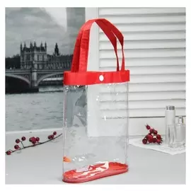 Косметичка пвх, отдел на кнопке, 2 ручки, цвет красный