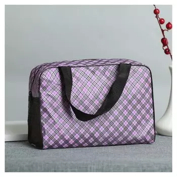 Косметичка пвх, отдел на молнии, 2 ручки, цвет сиреневый, принт клетка
